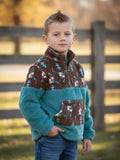 Sherpa & Fleece Aztec Printed On Teal Pullover