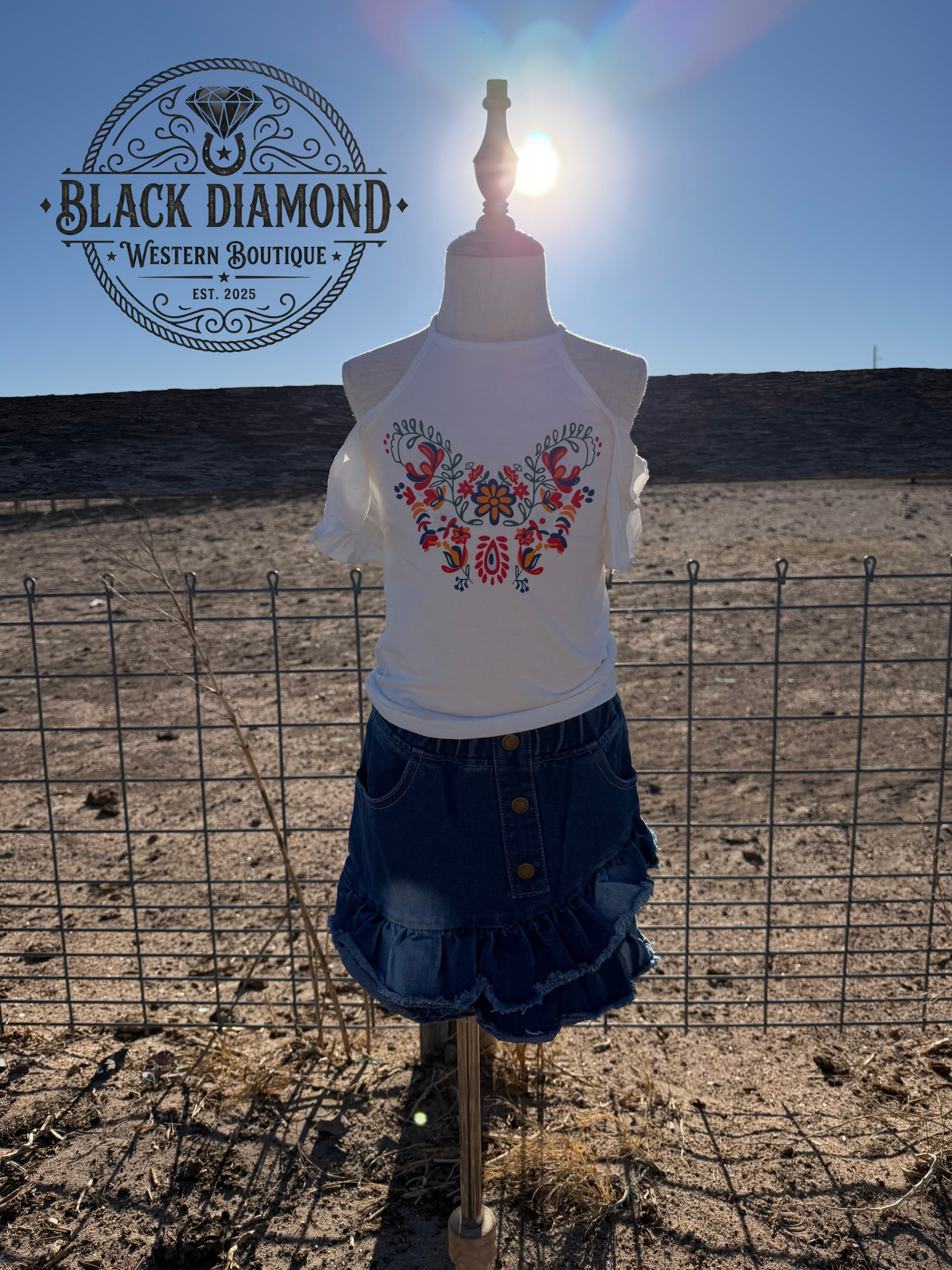 White top and Denim Skirt set