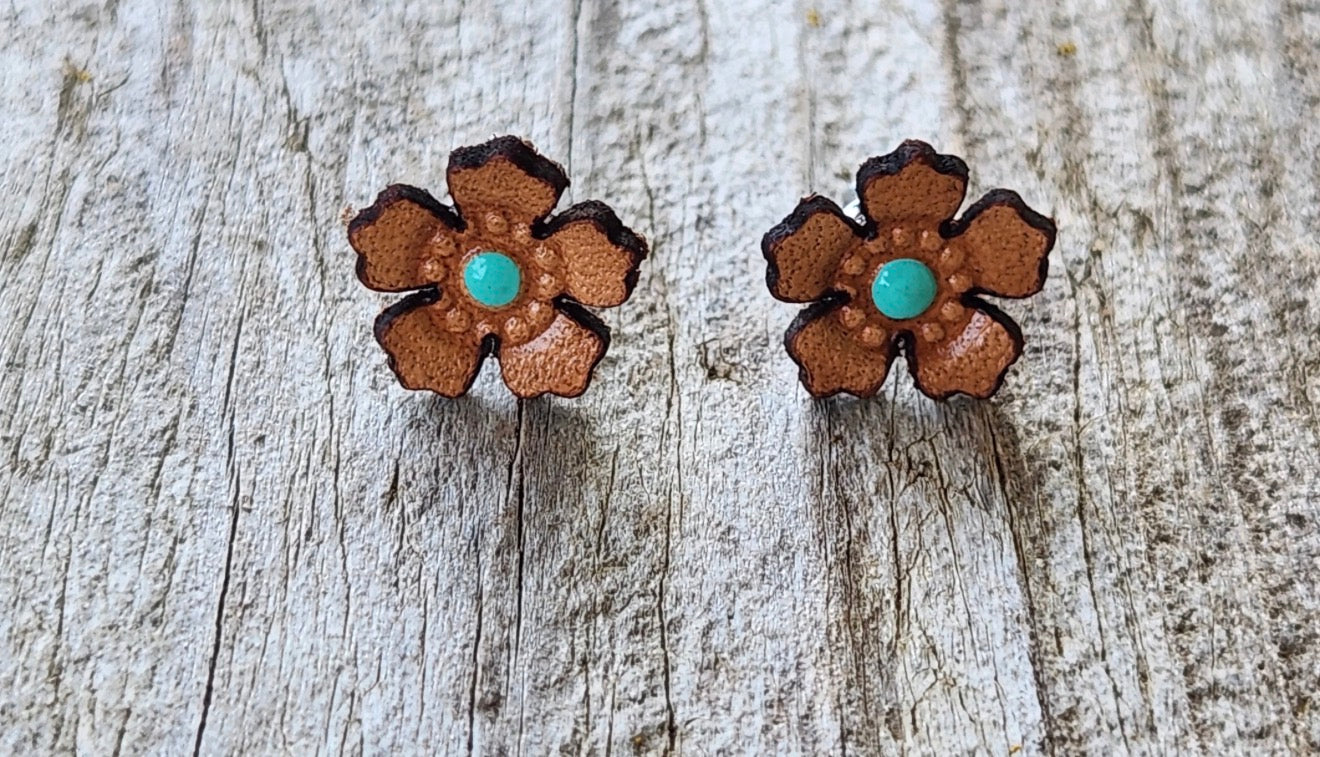 Western Rose Genuine Leather Earrings