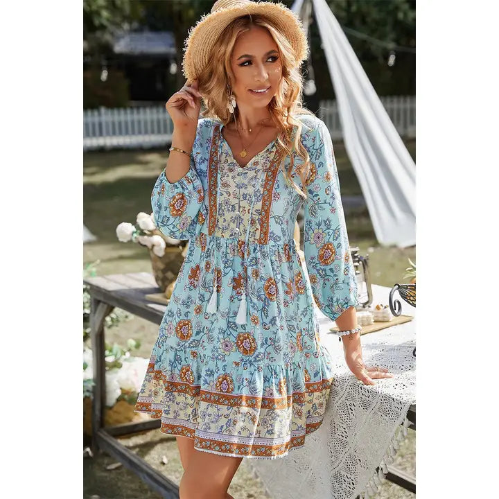 Long Sleeves Floral Ruffled Dress