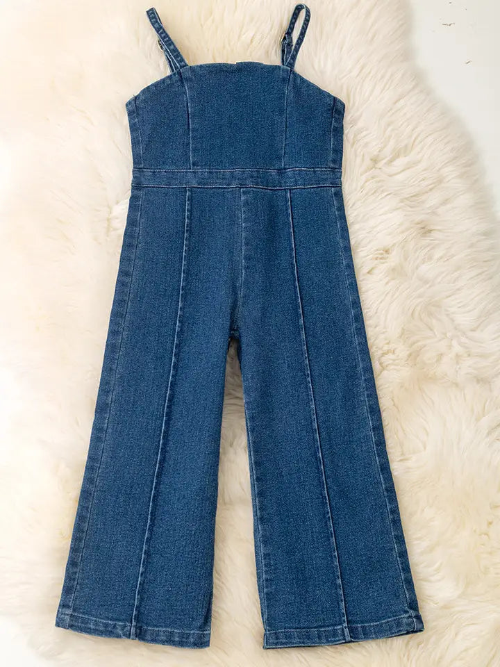 Dark Blue Denim Jumpsuit with Back Zipper