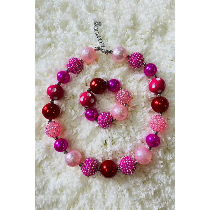 Pink & Hot Pink & Red Girls Necklace & Bracelet