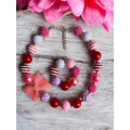 Pink & White Bow Bubble Girls Necklace & Bracelet Set
