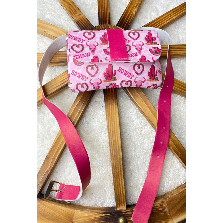 Western Howdy & Bull & Cactus Prints Kids Waist Bag