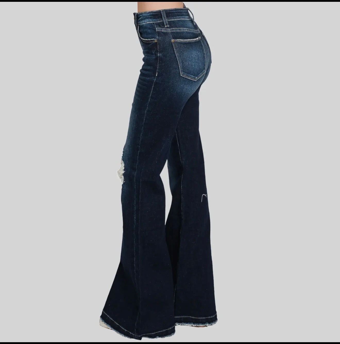 Distressed super high 70’ flared jeans