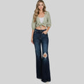 Distressed super high 70’ flared jeans