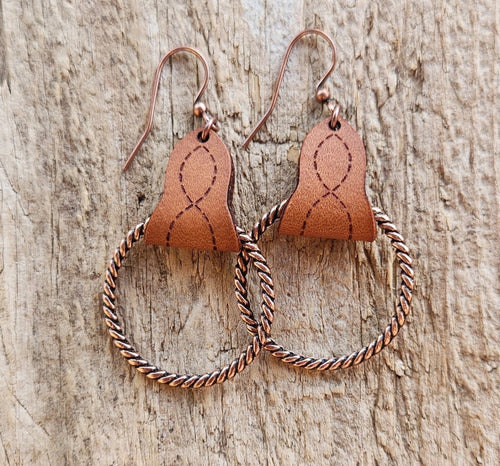 "Lari Dee" Handmade Boot Stitch Leather & Rope Earrings