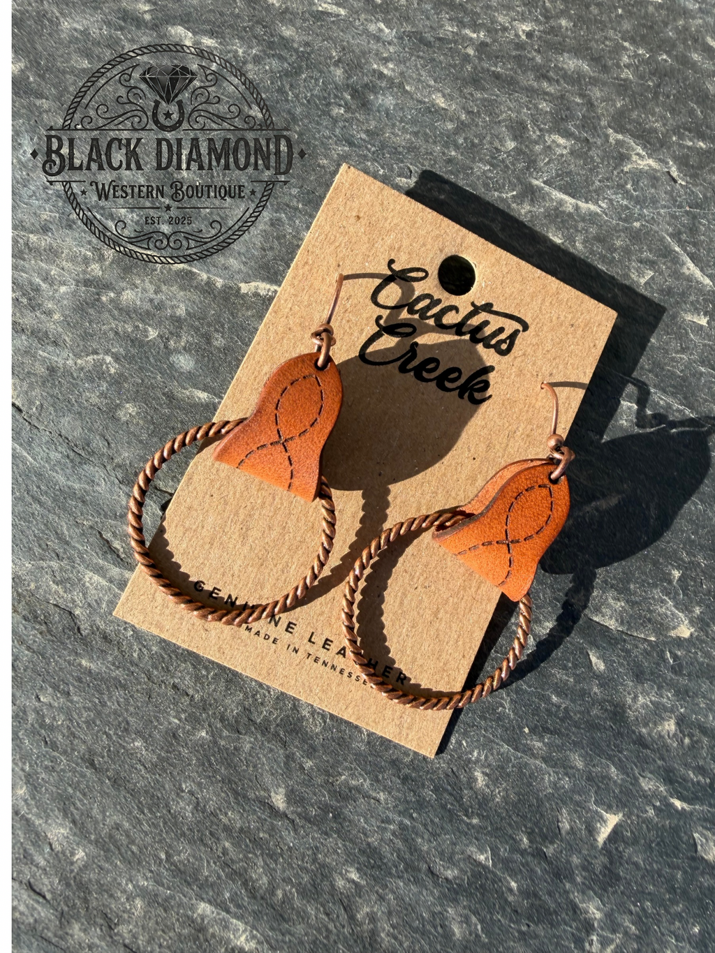 "Lari Dee" Handmade Boot Stitch Leather & Rope Earrings