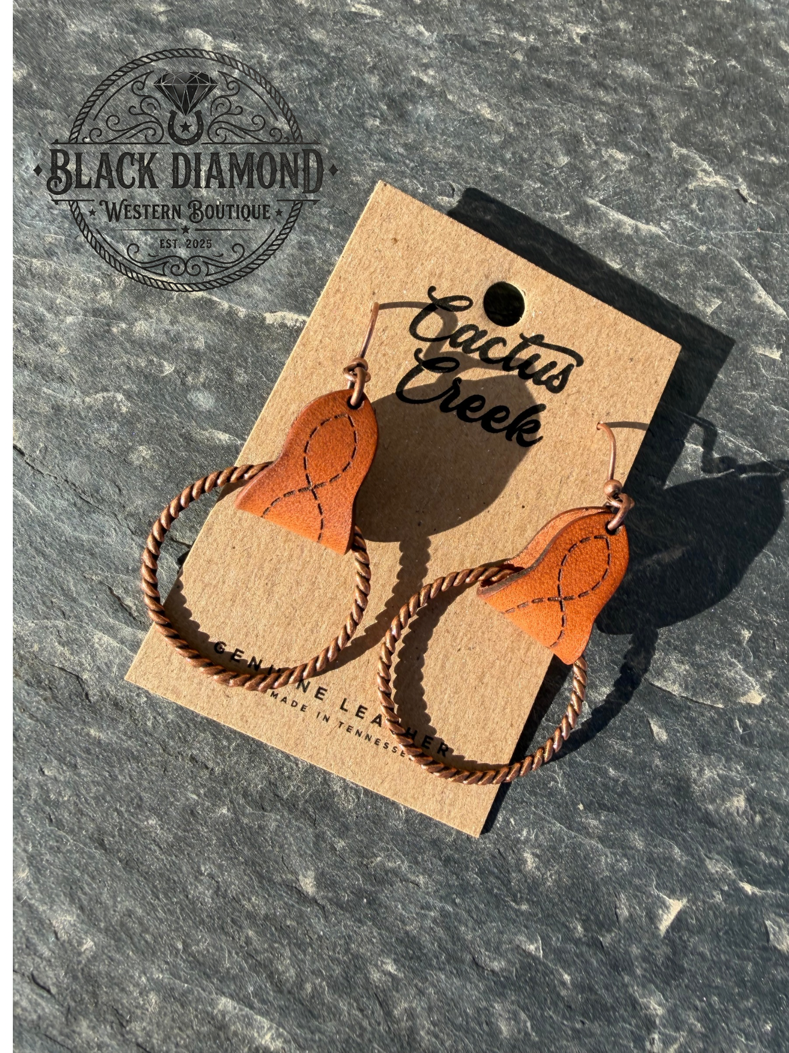 "Lari Dee" Handmade Boot Stitch Leather & Rope Earrings