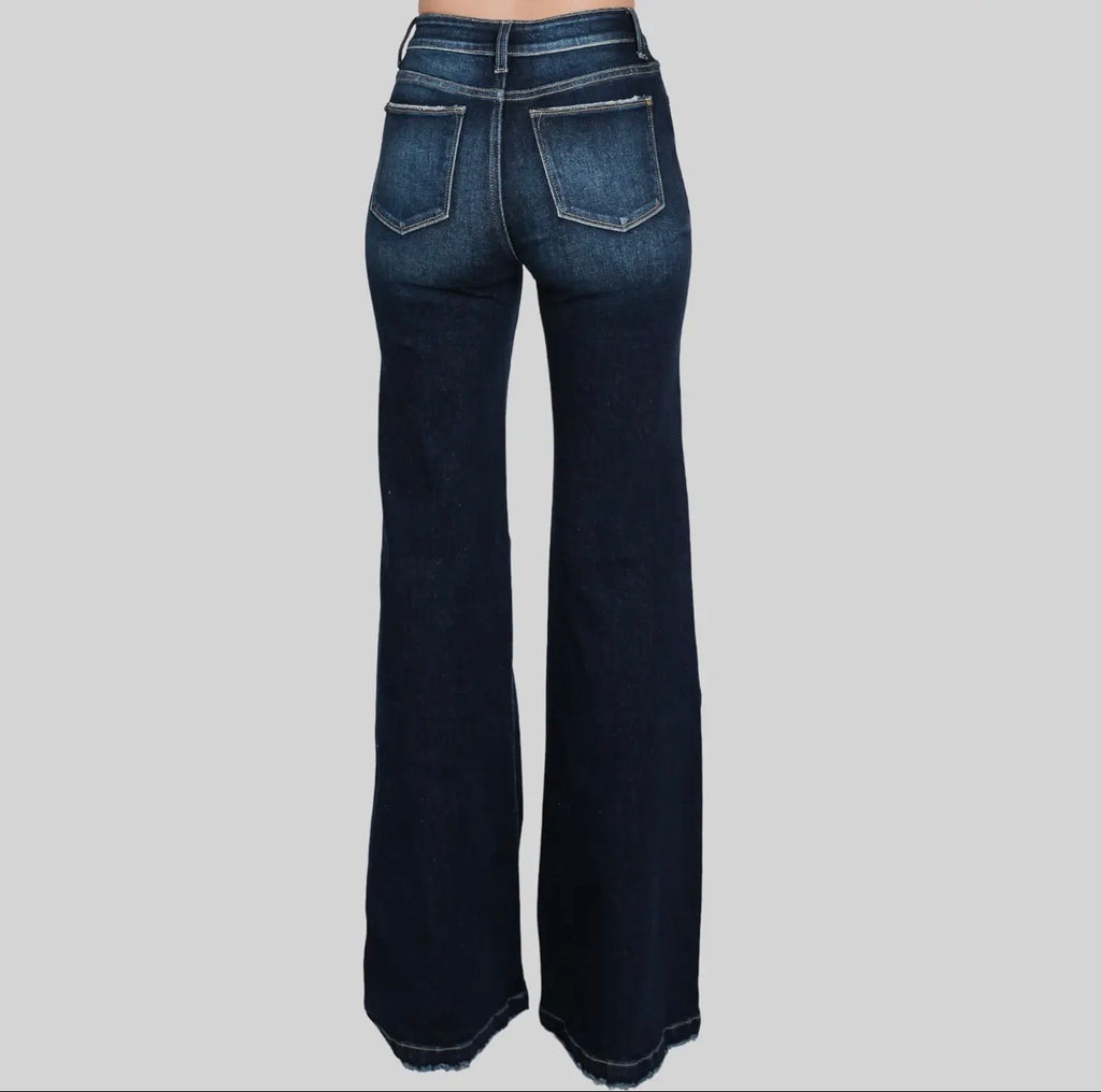 Distressed super high 70’ flared jeans