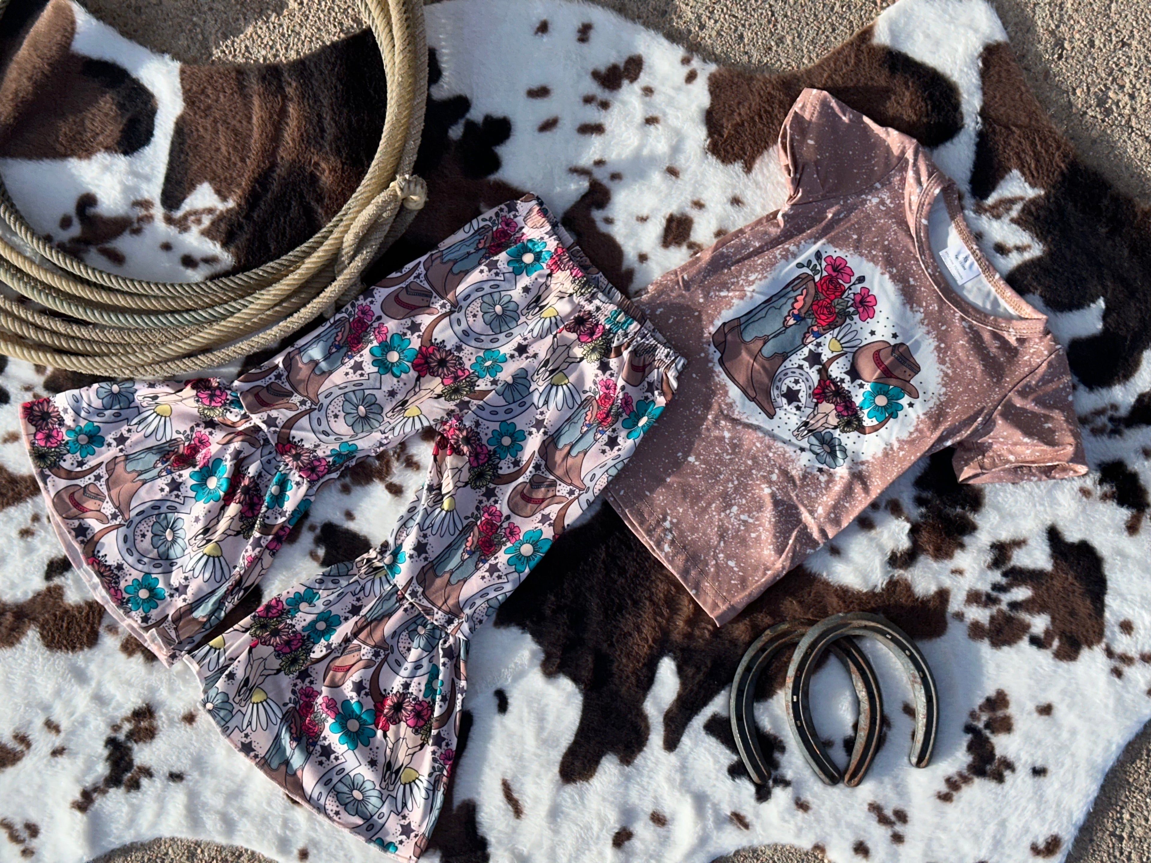 Girl Boots Flower Bleached Western Set