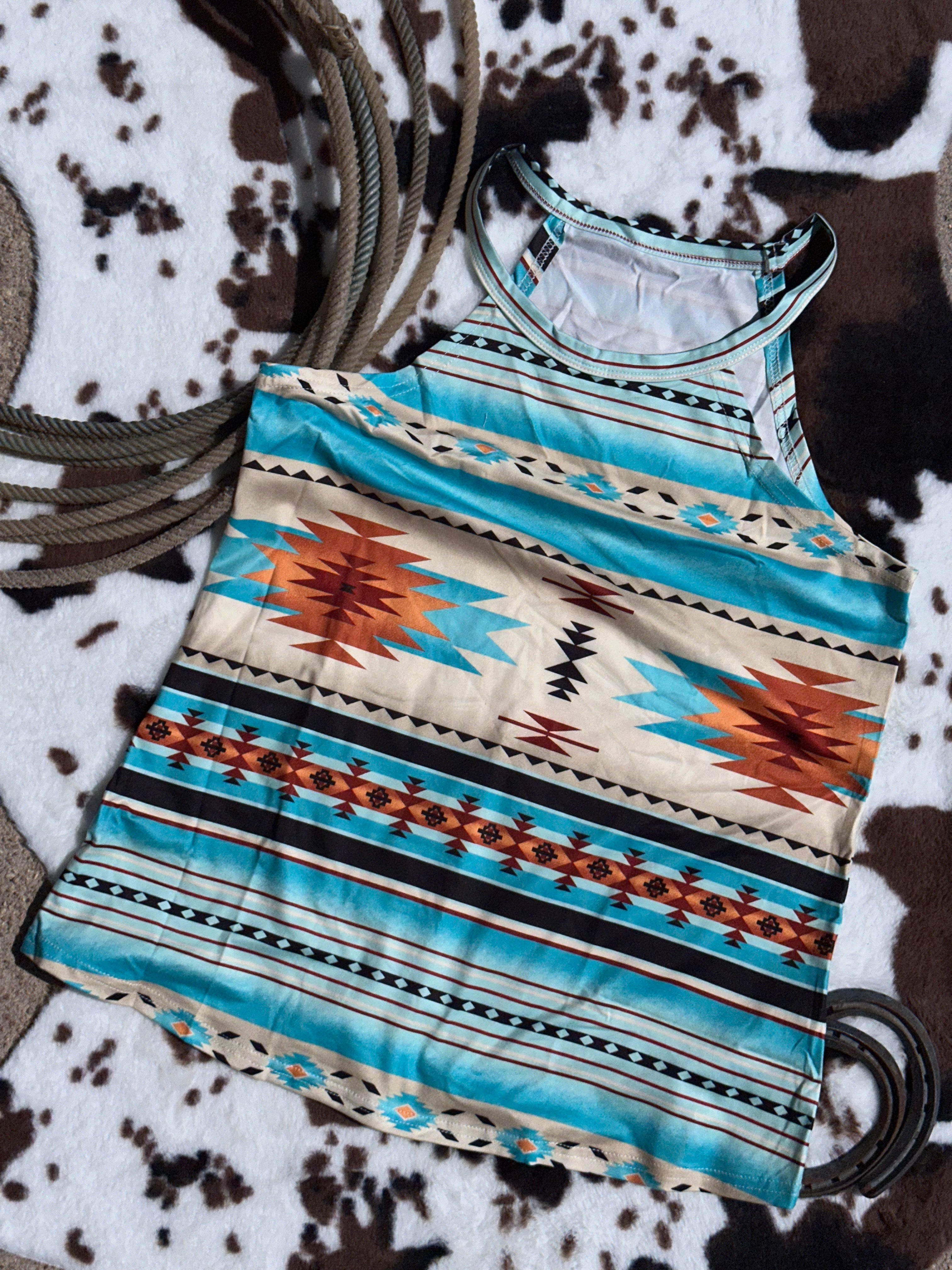 Western Aztec Printed Tank Top