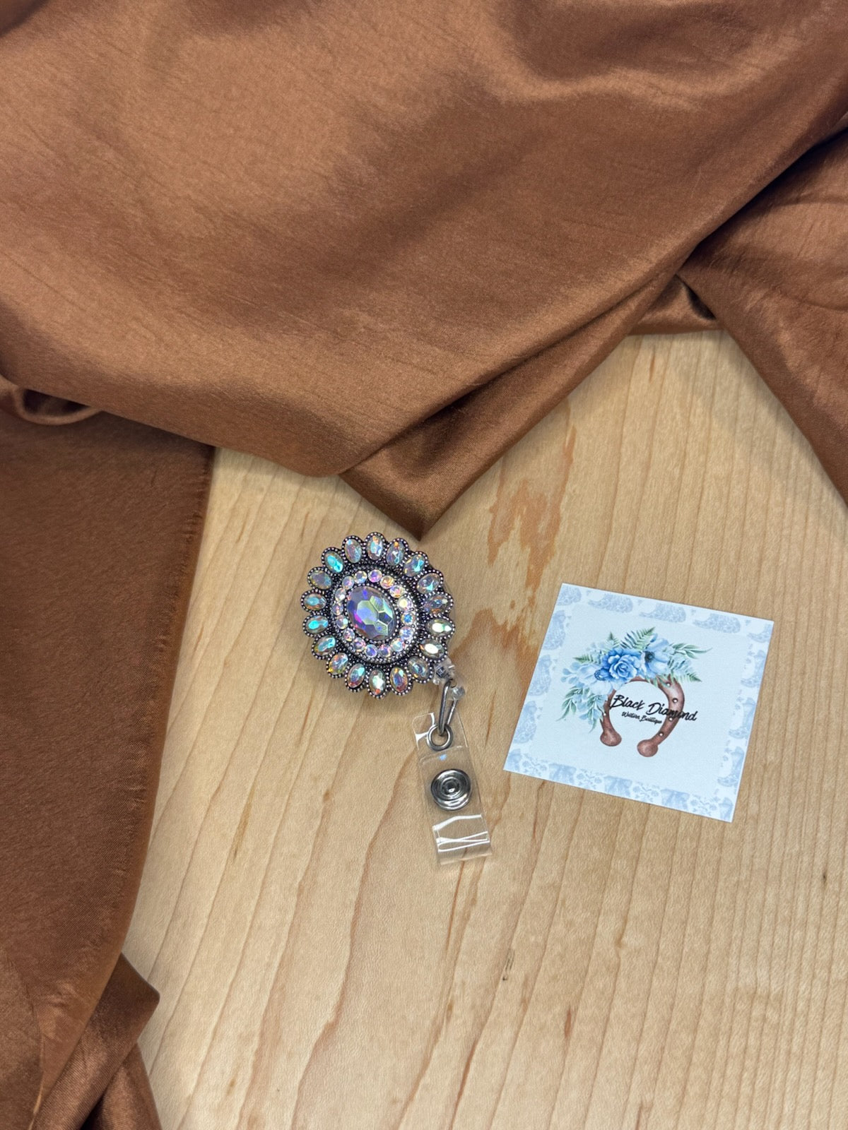 Iridescent Crystal Concho Retractable Badge Reel