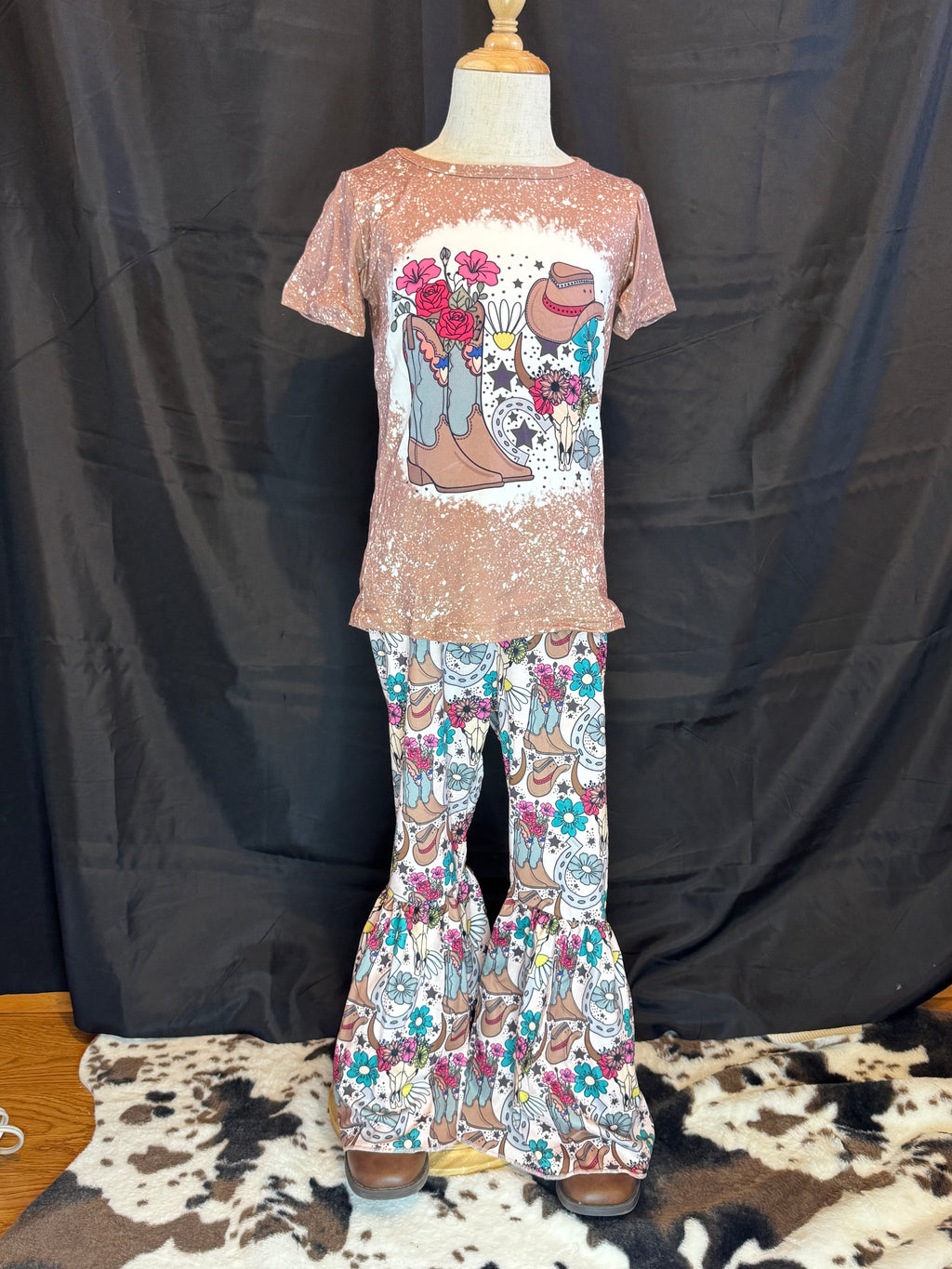 Girl Boots Flower Bleached Western Set