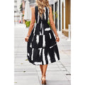Floral Print Cut Out Ruched Fit Sleeveless Ruffle Dress