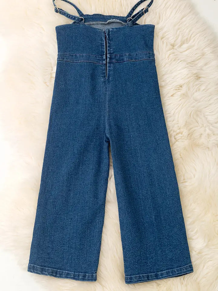 Dark Blue Denim Jumpsuit with Back Zipper